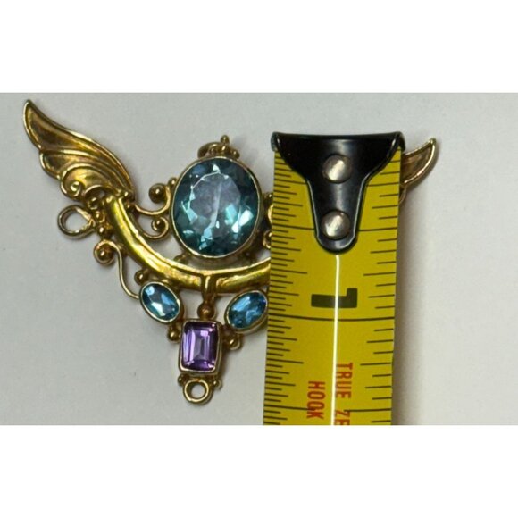 Vintage Shankari Angel Wings Pendant Blue Topaz Amethyst Sterling Silver Goddess - Picture 8 of 12